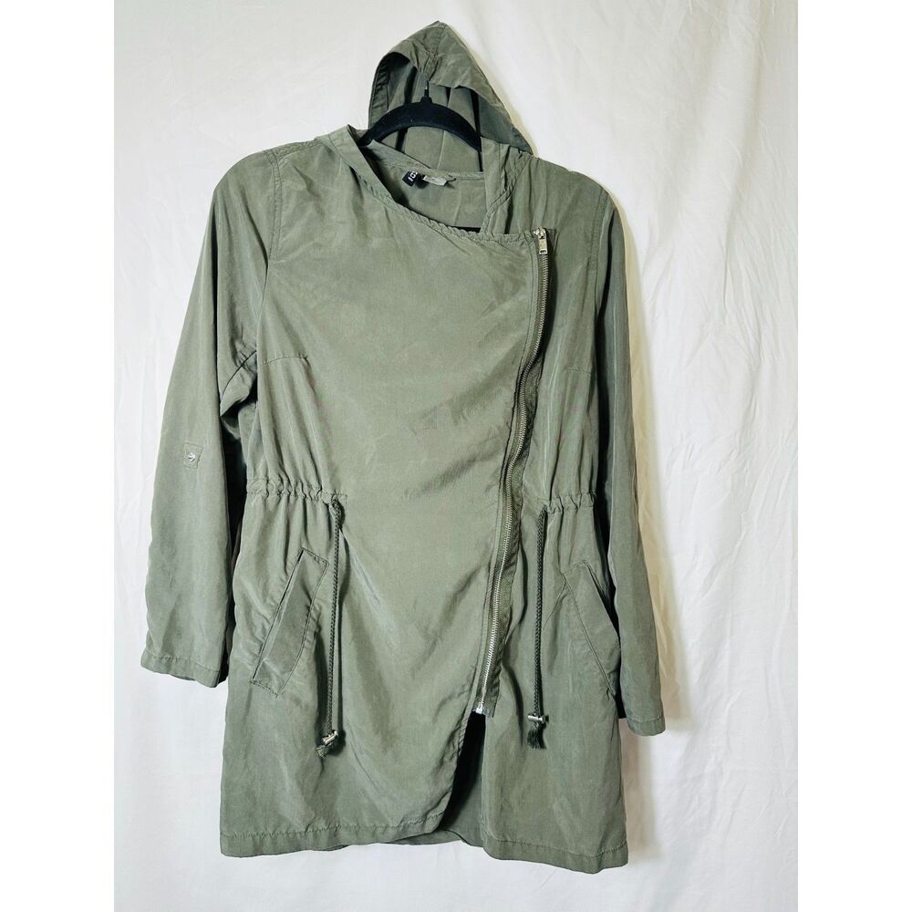 Divided Women's Khaki Green Lightweight Jacket Hooded Asymmetrical Zipper SZ 6